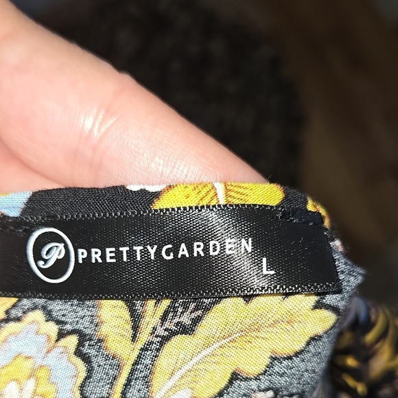 176. Pretty Garden Yellow Black Floral High Low Maxi Ruffe Dress Size Large - Picture 2 of 6